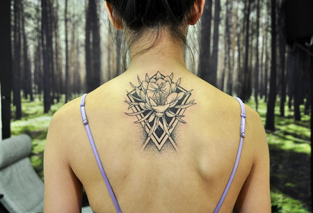 Tattoos - Quynh and Geometry on Back- Instagram @MichaelBalesArt - 129799